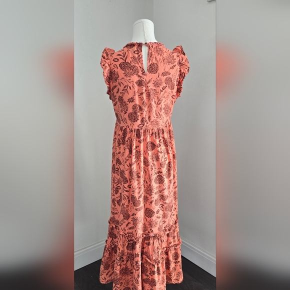 Universal Thread Coral and Brown Floral Ruffled Tiered Midi Sundress Size Small - Picture 5 of 12